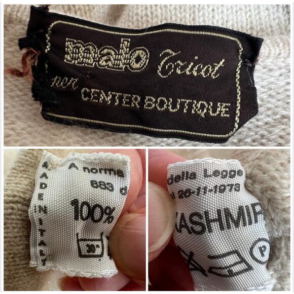 Vtg 70s Malo Tricot 100% Cashmere Blanket Wrap Poncho Shawl O/S Beige Long Italy - Picture 9 of 9